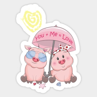 Happy Valentine's day-Valentines Pig You + Me = Love Sticker